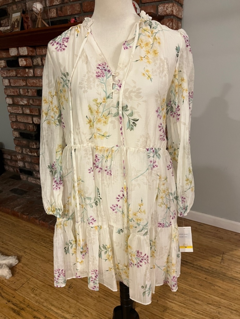 Taylor Cream Floral Tiered Long-Sleeve Dress